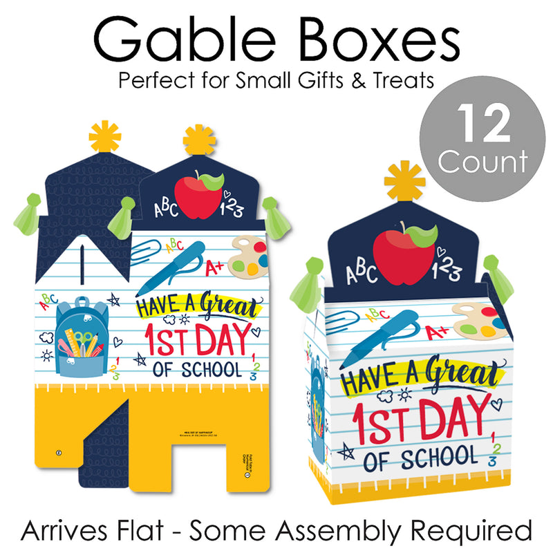 First Day of School - Treat Box Party Favors - Back to School Classroom Decorations Goodie Gable Boxes - Set of 12