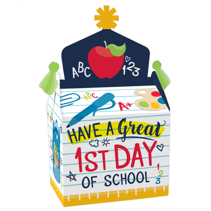 First Day of School - Treat Box Party Favors - Back to School Classroom Decorations Goodie Gable Boxes - Set of 12