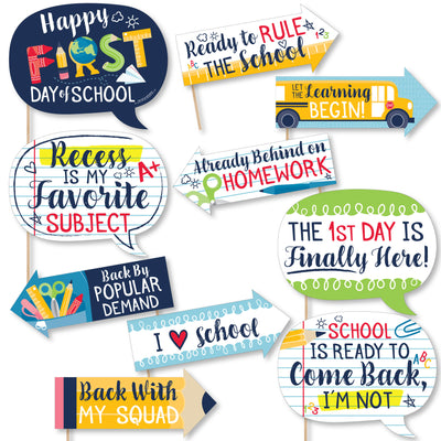 Funny First Day of School - Back to School Classroom Decorations Photo Booth Props Kit - 10 Piece