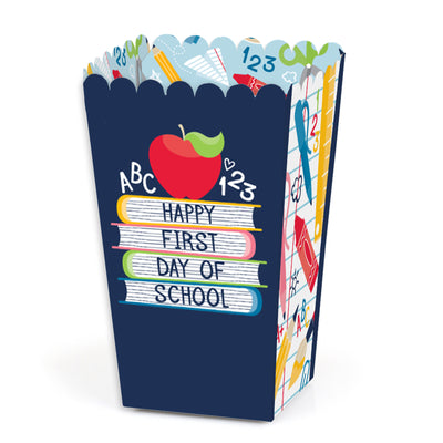 First Day of School - Back to School Classroom Decorations Favor Popcorn Treat Boxes - Set of 12