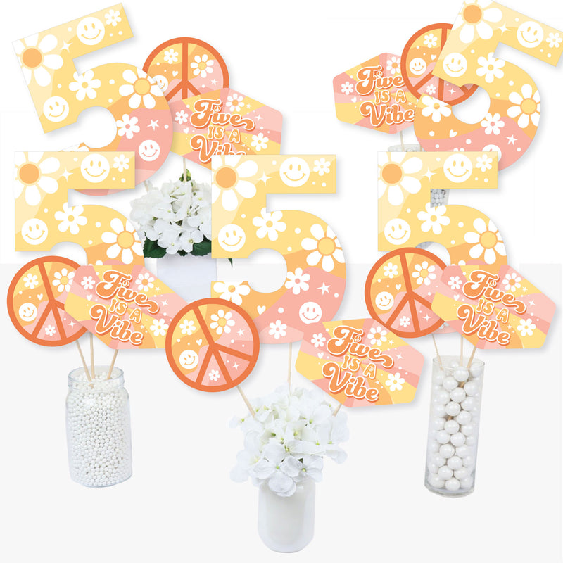 Five is a Vibe - Boho Hippie Fifth Birthday Party Centerpiece Sticks - Table Toppers - Set of 15