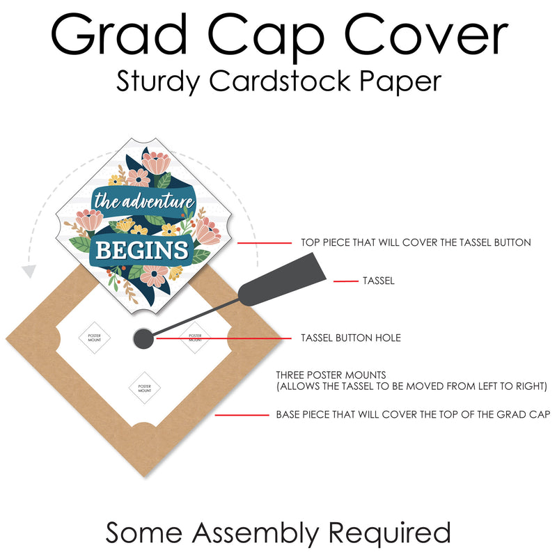 Floral Grad - Graduation Cap Decorations Kit - Grad Cap Cover