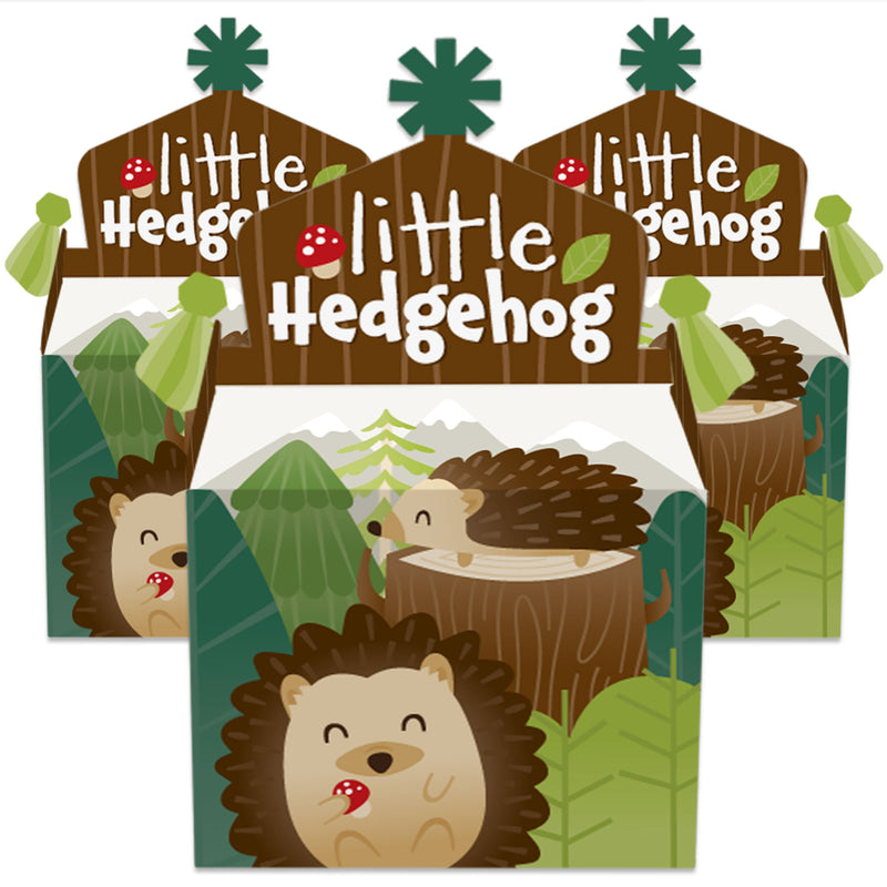 Forest Hedgehogs - Treat Box Party Favors - Woodland Birthday Party or Baby Shower Goodie Gable Boxes - Set of 12