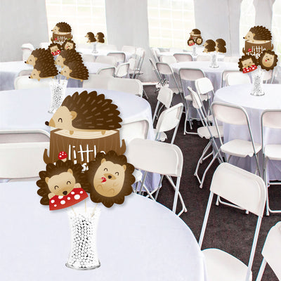 Forest Hedgehogs - Woodland Birthday Party or Baby Shower Centerpiece Sticks - Showstopper Table Toppers - 35 Pieces
