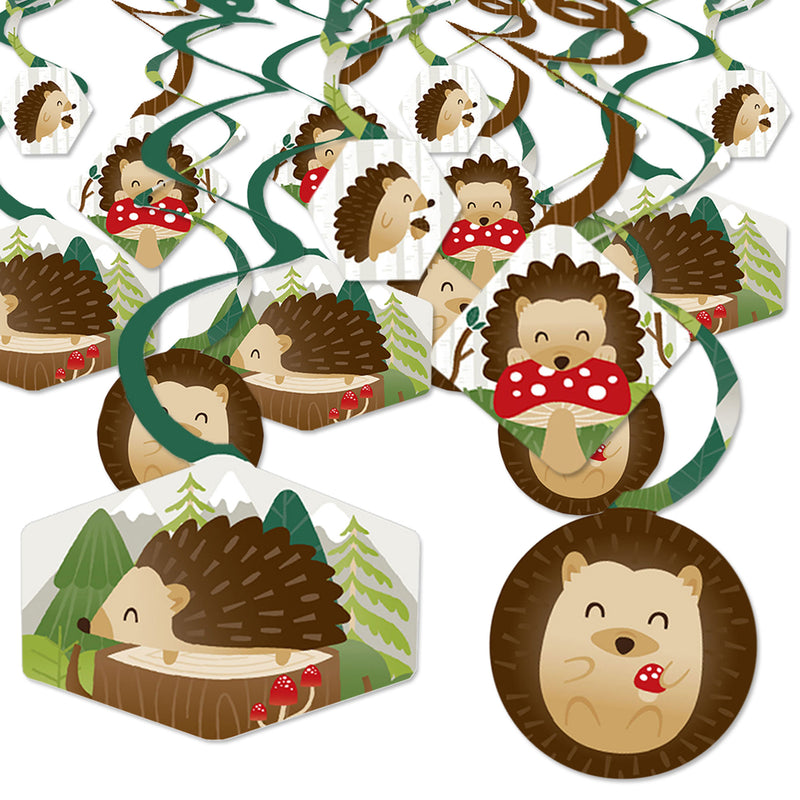 Forest Hedgehogs - Woodland Birthday Party or Baby Shower Hanging Decor - Party Decoration Swirls - Set of 40