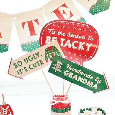Funny Ugly Sweater - 10 Piece Holiday & Christmas Photo Booth Props Kit
