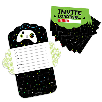 Game Zone - Fill-In Cards - Pixel Video Game Party or Birthday Party Fold and Send Invitations - Set of 8