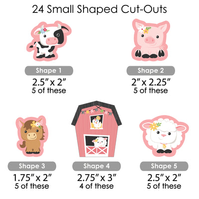 Girl Farm Animals - DIY Shaped Pink Barnyard Baby Shower or Birthday Party Cut-Outs - 24 Count
