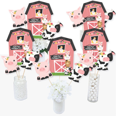 Girl Farm Animals - Pink Barnyard Baby Shower or Birthday Party Centerpiece Sticks - Table Toppers - Set of 15