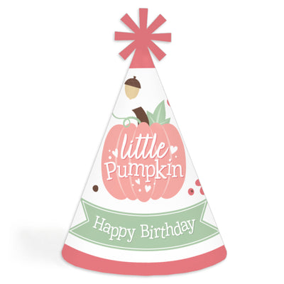 Girl Little Pumpkin - Cone Happy Birthday Party Hats for Kids and Adults - Set of 8 (Standard Size)