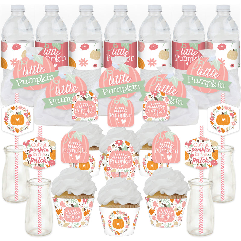 Girl Little Pumpkin - Fall Birthday Party or Baby Shower Favors and Cupcake Kit - Fabulous Favor Party Pack - 100 Pieces