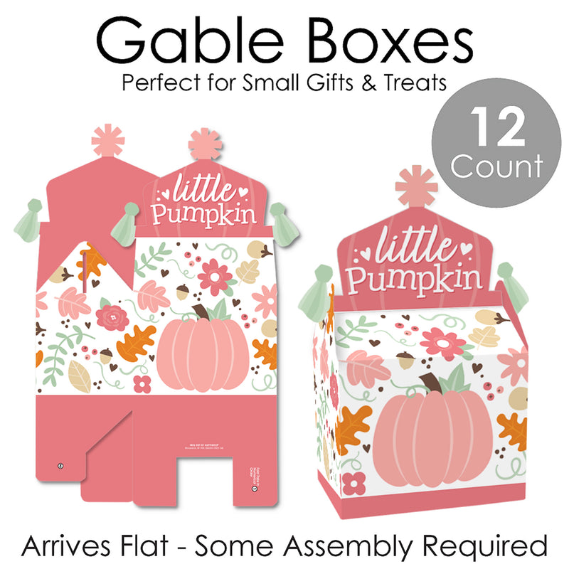 Girl Little Pumpkin - Treat Box Party Favors - Fall Birthday Party or Baby Shower Goodie Gable Boxes - Set of 12