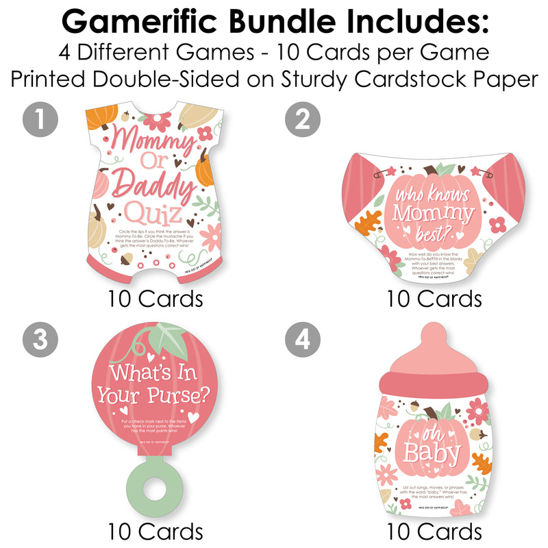 Girl Little Pumpkin - 4 Fall Baby Shower Games - 10 Cards Each - Gamerific Bundle