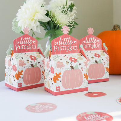 Girl Little Pumpkin - Treat Box Party Favors - Fall Birthday Party or Baby Shower Goodie Gable Boxes - Set of 12