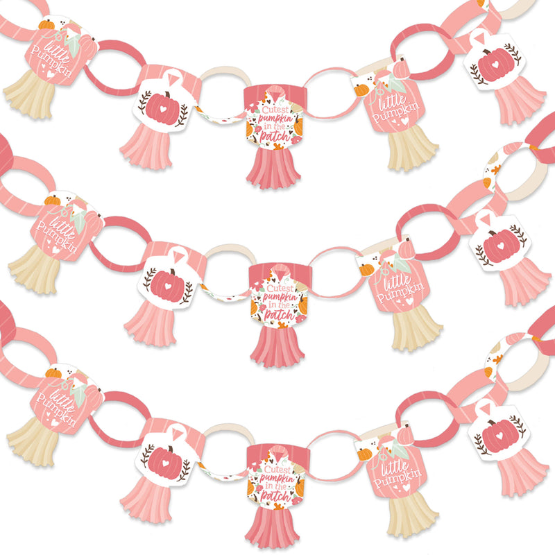 Girl Little Pumpkin - 90 Chain Links and 30 Paper Tassels Decoration Kit - Fall Birthday Party or Baby Shower Paper Chains Garland - 21 feet