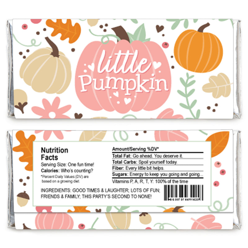 Girl Little Pumpkin - Candy Bar Wrapper Fall Birthday Party or Baby Shower Favors - Set of 24