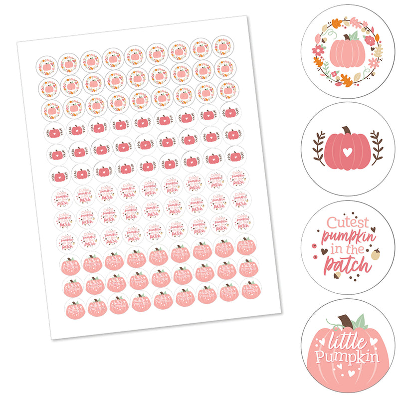 Girl Little Pumpkin - Fall Birthday Party or Baby Shower Round Candy Sticker Favors - Labels Fit Chocolate Candy (1 sheet of 108)