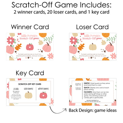 Girl Little Pumpkin - Fall Birthday Party or Baby Shower Game Scratch Off Cards - 22 Count