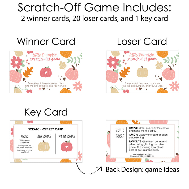 Girl Little Pumpkin - Fall Birthday Party or Baby Shower Game Scratch Off Cards - 22 Count