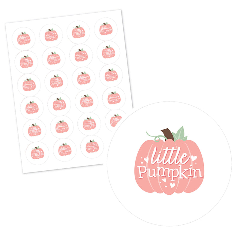 Personalized Girl Little Pumpkin - Custom Fall Birthday Party or Baby Shower Favor Circle Sticker Labels - Custom Text - 24 Count