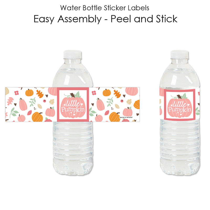 Girl Little Pumpkin - Fall Birthday Party or Baby Shower Water Bottle Sticker Labels - Set of 20
