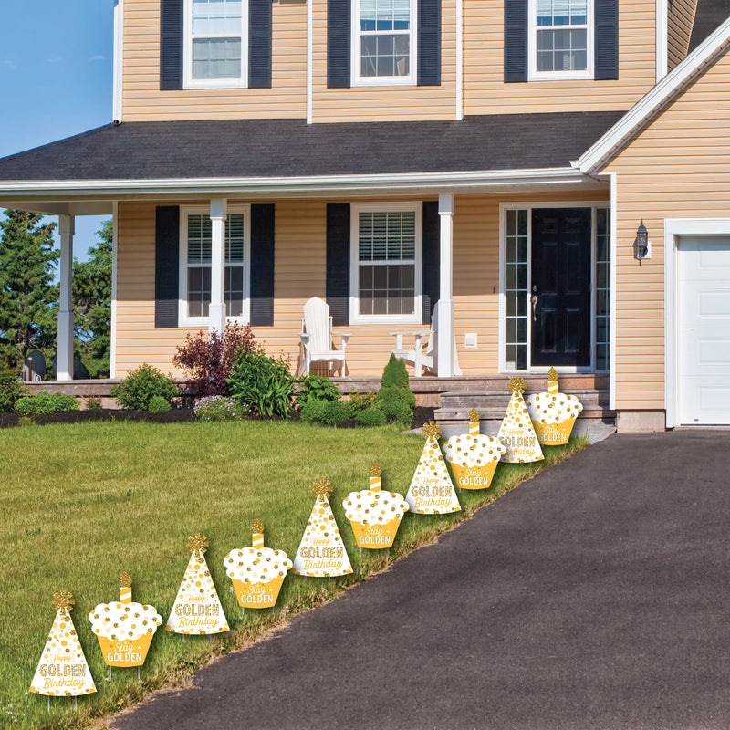 Golden Birthday - Lawn Decorations - Outdoor Happy Birthday Party Yard Decorations - 10 Piece