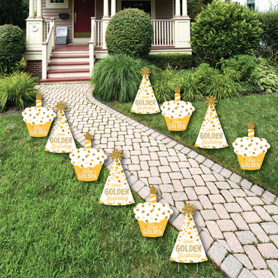 Golden Birthday - Lawn Decorations - Outdoor Happy Birthday Party Yard Decorations - 10 Piece