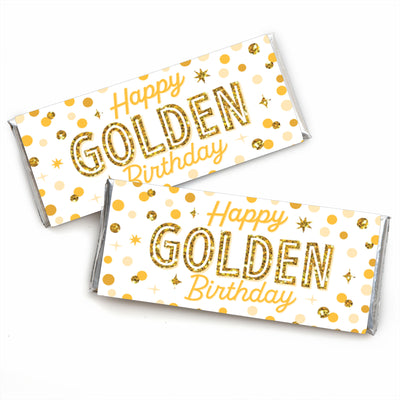 Golden Birthday - Candy Bar Wrapper Happy Birthday Party Favors - Set of 24