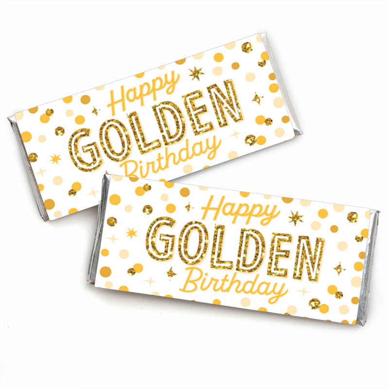 Golden Birthday - Candy Bar Wrapper Happy Birthday Party Favors - Set of 24