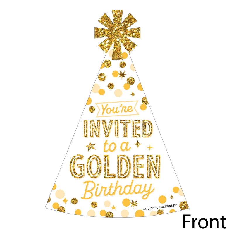 Golden Birthday - Shaped Fill-In Invitations - Happy Birthday Party Invitation Cards with Envelopes - Set of 12