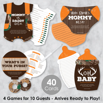 Gone Hunting - 4 Deer Hunting Camo Baby Shower Games - 10 Cards Each - Gamerific Bundle