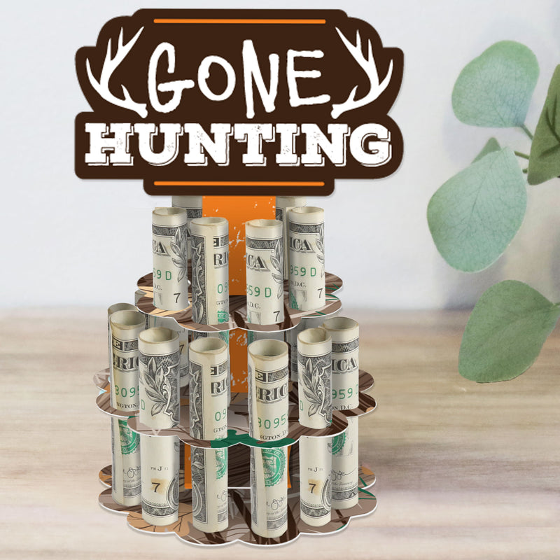 Gone Hunting - DIY Deer Hunting Camo Birthday Party Money Holder Gift - Cash Cake
