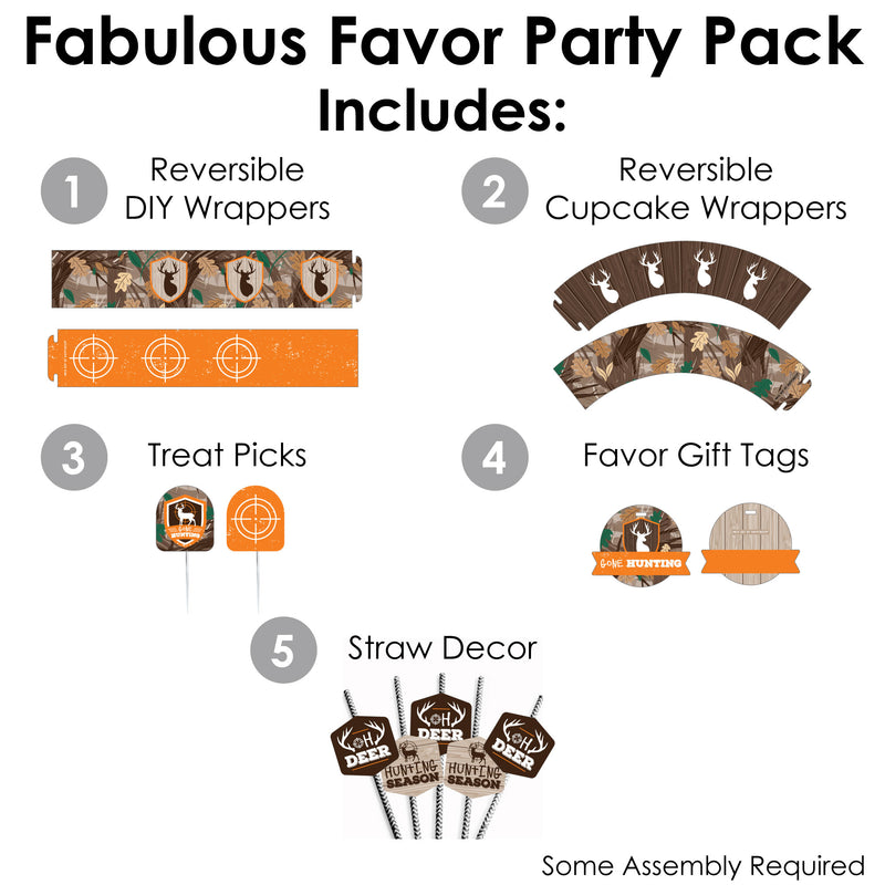 Gone Hunting - Deer Hunting Camo Baby Shower or Birthday Party Favors and Cupcake Kit - Fabulous Favor Party Pack - 100 Pieces