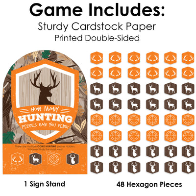 Gone Hunting - Deer Hunting Camo Baby Shower or Birthday Party Scavenger Hunt - 1 Stand and 48 Game Pieces - Hide and Find Game