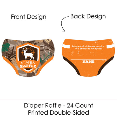 Gone Hunting - Diaper Shaped Raffle Ticket Inserts - Baby Shower Activities - Deer Hunting Camo Diaper Raffle Game - Set of 24