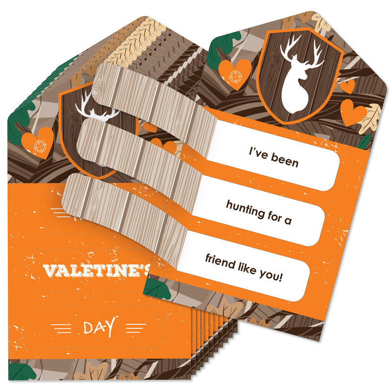 Gone Hunting - Deer Hunting Camo Cards for Kids - Happy Valentine’s Day Pull Tabs - Set of 12