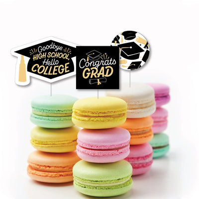 Goodbye High School, Hello College - Dessert Cupcake Toppers - Graduation Party Clear Treat Picks - Set of 24