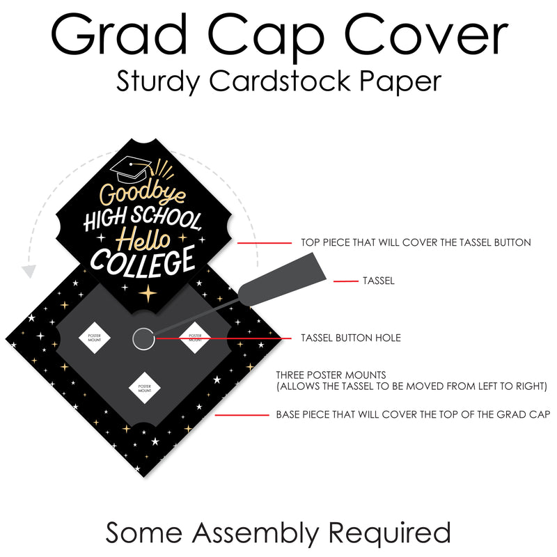 Goodbye High School, Hello College - Graduation Cap Decorations Kit - Grad Cap Cover