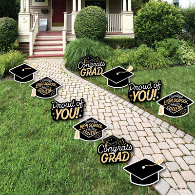 Goodbye High School, Hello College - Grad Cap Lawn Decorations - Outdoor Graduation Party Yard Decorations - 10 Piece
