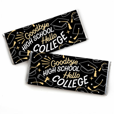 Goodbye High School, Hello College - Candy Bar Wrapper Graduation Party Favors - Set of 24