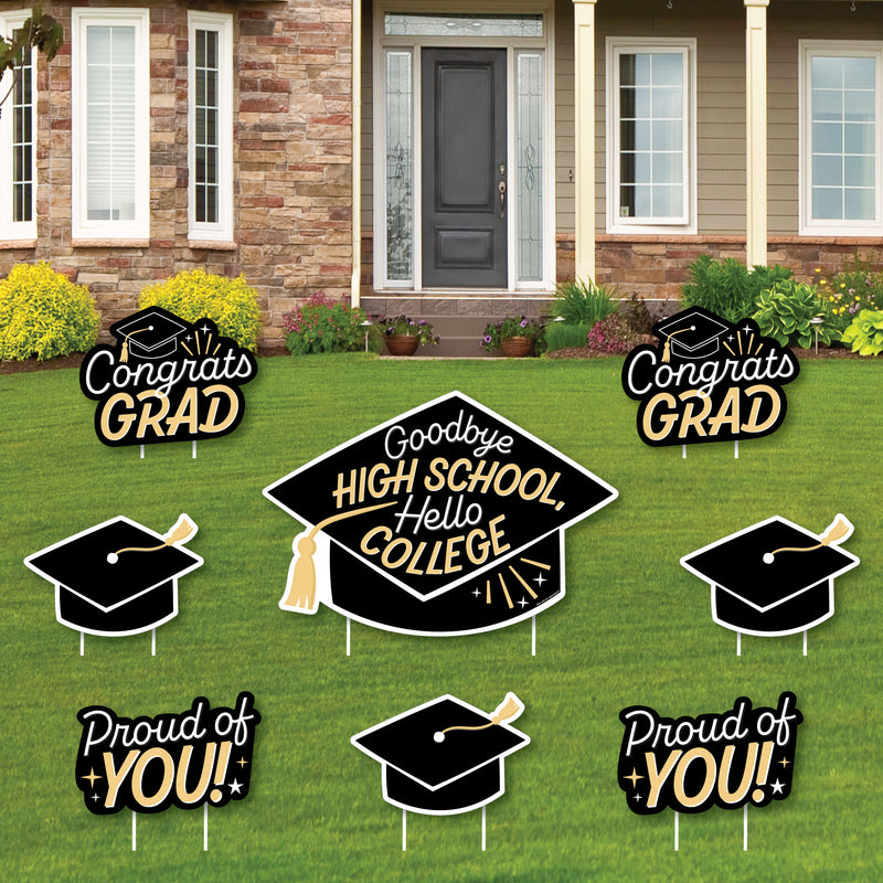 Goodbye High School, Hello College - Yard Sign and Outdoor Lawn Decorations - Graduation Party Yard Signs - Set of 8