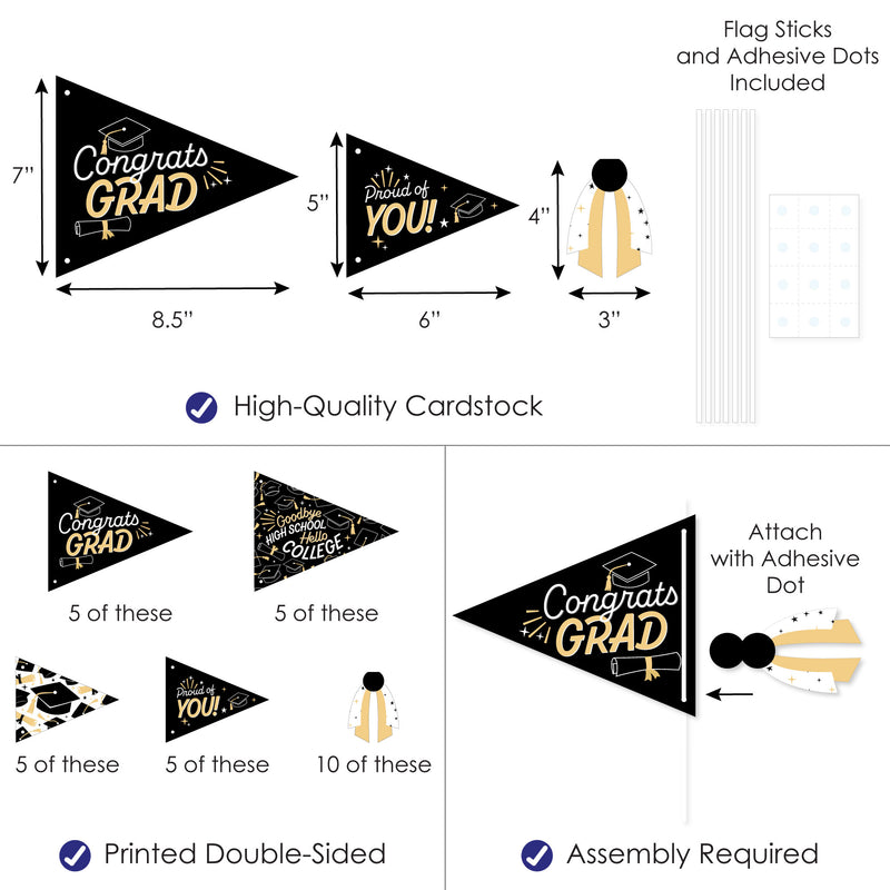 Goodbye High School, Hello College - Triangle Graduation Party Photo Props - Pennant Flag Centerpieces - Set of 20