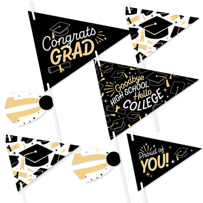 Goodbye High School, Hello College - Triangle Graduation Party Photo Props - Pennant Flag Centerpieces - Set of 20