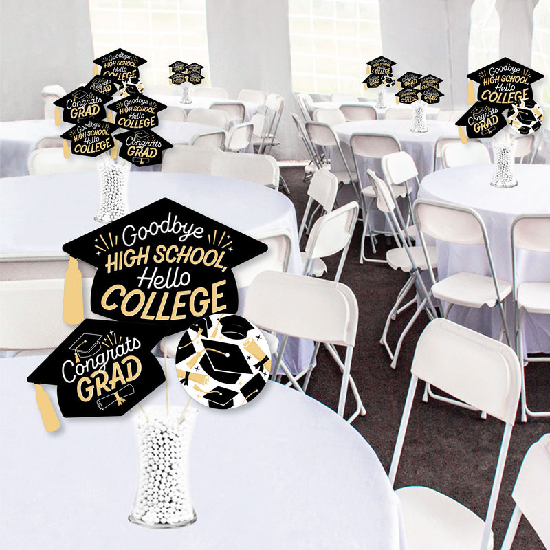 Goodbye High School, Hello College - Graduation Party Centerpiece Sticks - Showstopper Table Toppers - 35 Pieces