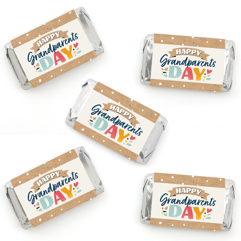 Happy Grandparents Day - Mini Candy Bar Wrapper Stickers - Grandma & Grandpa Party Small Favors - 40 Count