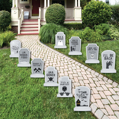Funny Tombstones - Graveyard Lawn Decorations - Halloween Yard Decorations - 10 Piece
