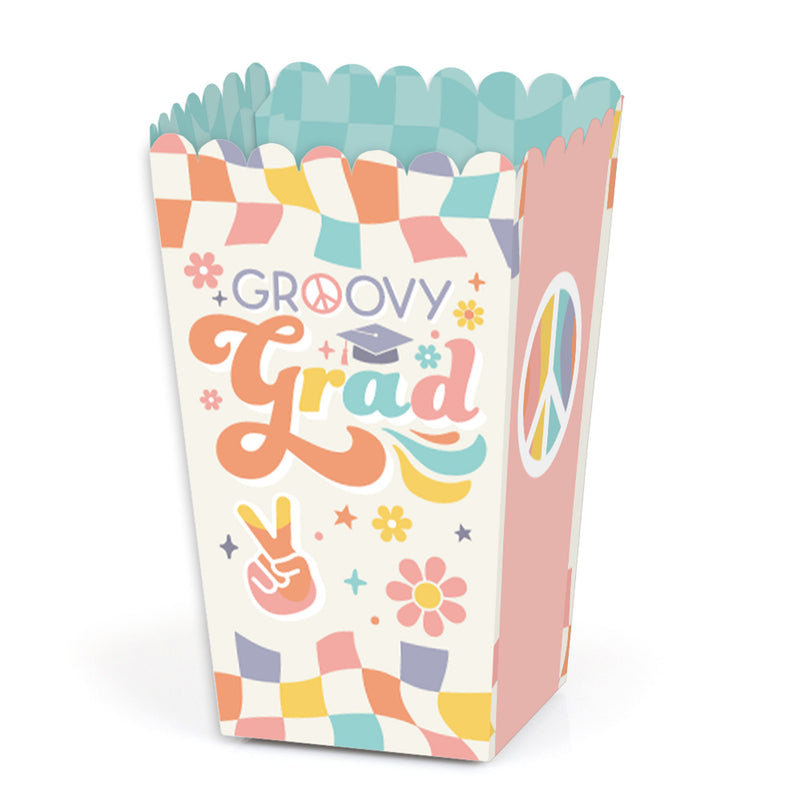 Groovy Grad - Hippie Graduation Party Favor Popcorn Treat Boxes - Set of 12