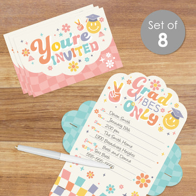 Groovy Grad - Fill-In Cards - Hippie Graduation Party Fold and Send Invitations - Set of 8