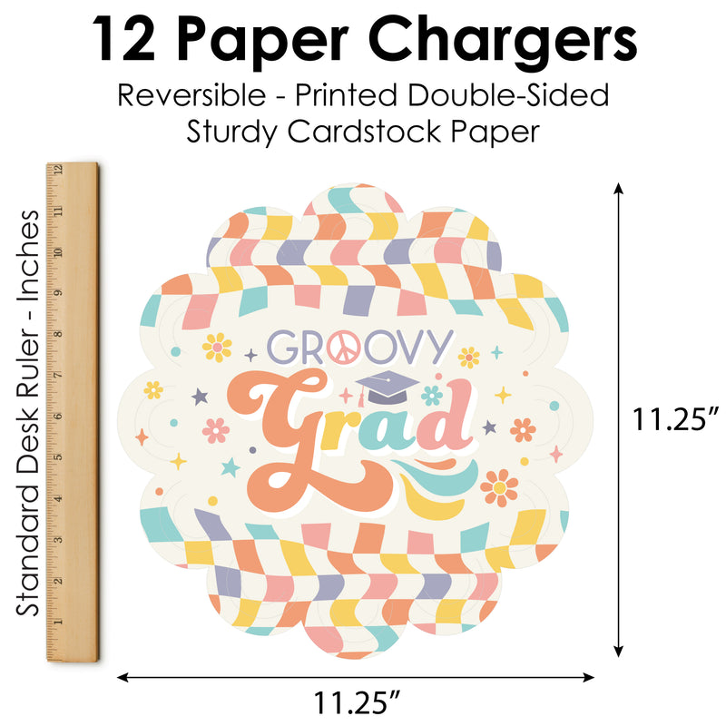 Groovy Grad - Hippie Graduation Party Round Table Decorations - Paper Chargers - Place Setting For 12