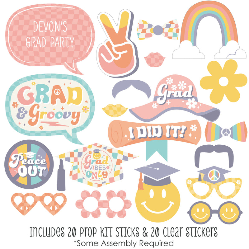 Groovy Grad - Personalized Hippie Graduation Party Photo Booth Props Kit - 20 Count